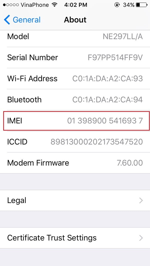 Mỗi iPhone sẽ có một số iMei duy nhất 