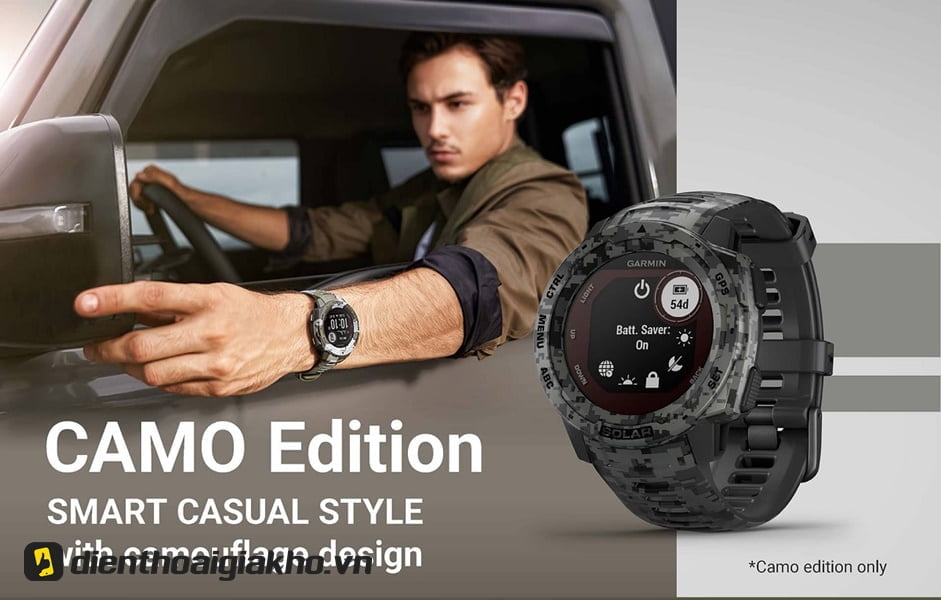 Garmin Watch Instinct Solar Camo Edition GPS là chiếc đồng hồ có thể nói rằng sở hữu dung lượng pin "trâu" nhất