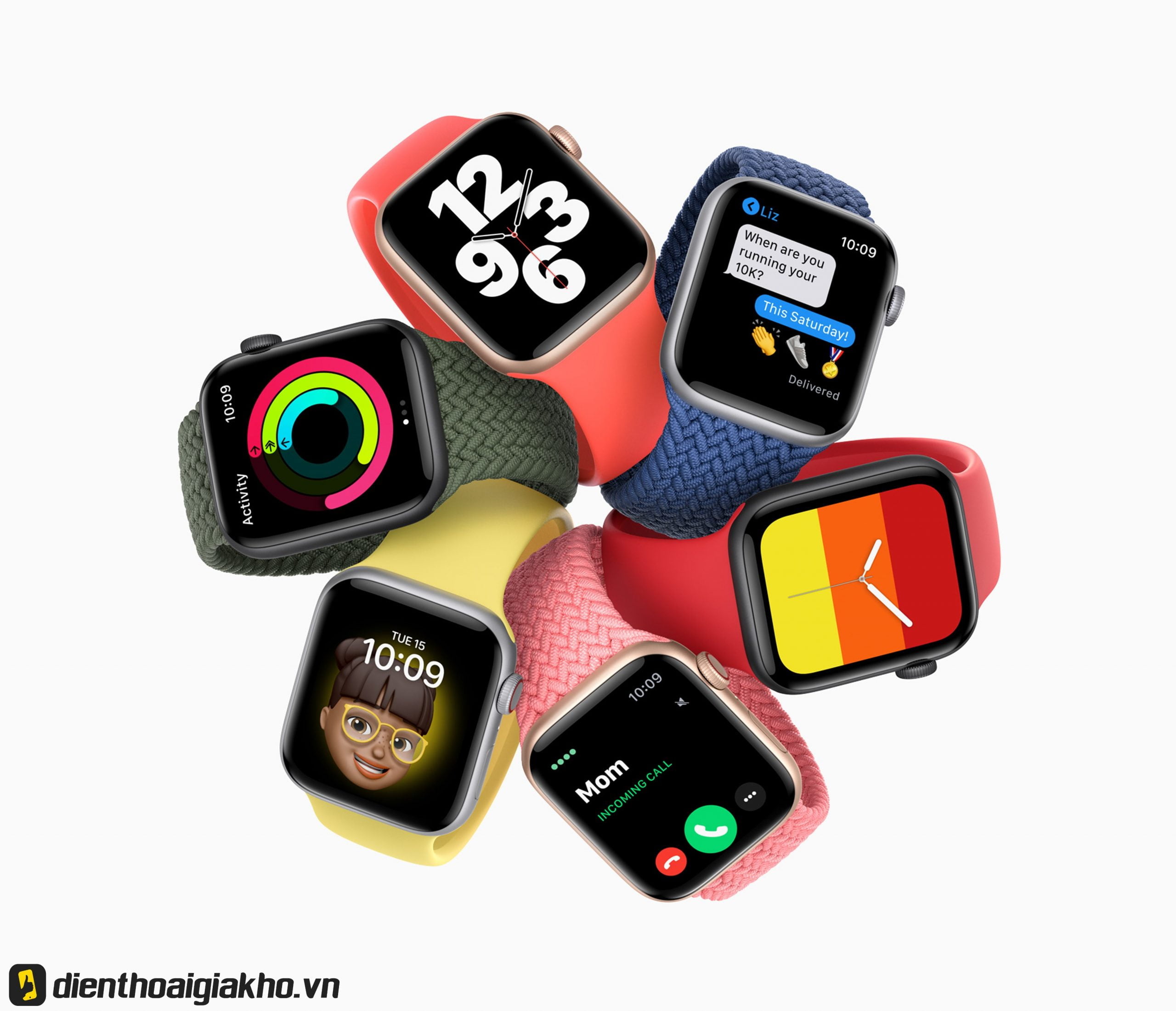 Apple Watch Series 6 44mm GPS với các loại dây đeo và màu cơ bản.