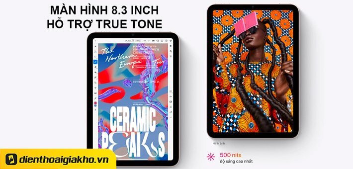 iPad Mini 6 8.3 inch Wifi 64GB 2021 với màn hình được tối ưu hóa cùng công nghệ True Tone hỗ trợ hiện thị hình ảnh chuẩn xác