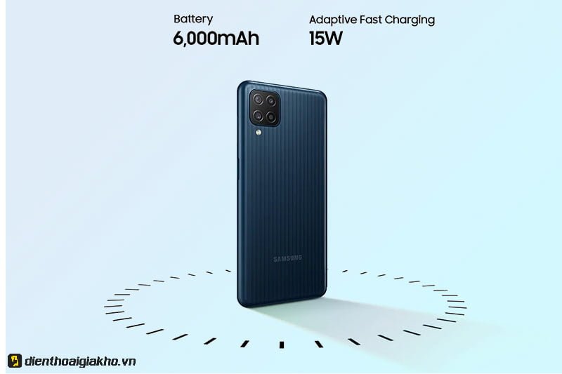 Samsung Galaxy M12 3G/32GB chính hãng có dung lượng pin 6000mAh cho bạn thoải mái sử dụng cả ngày dài