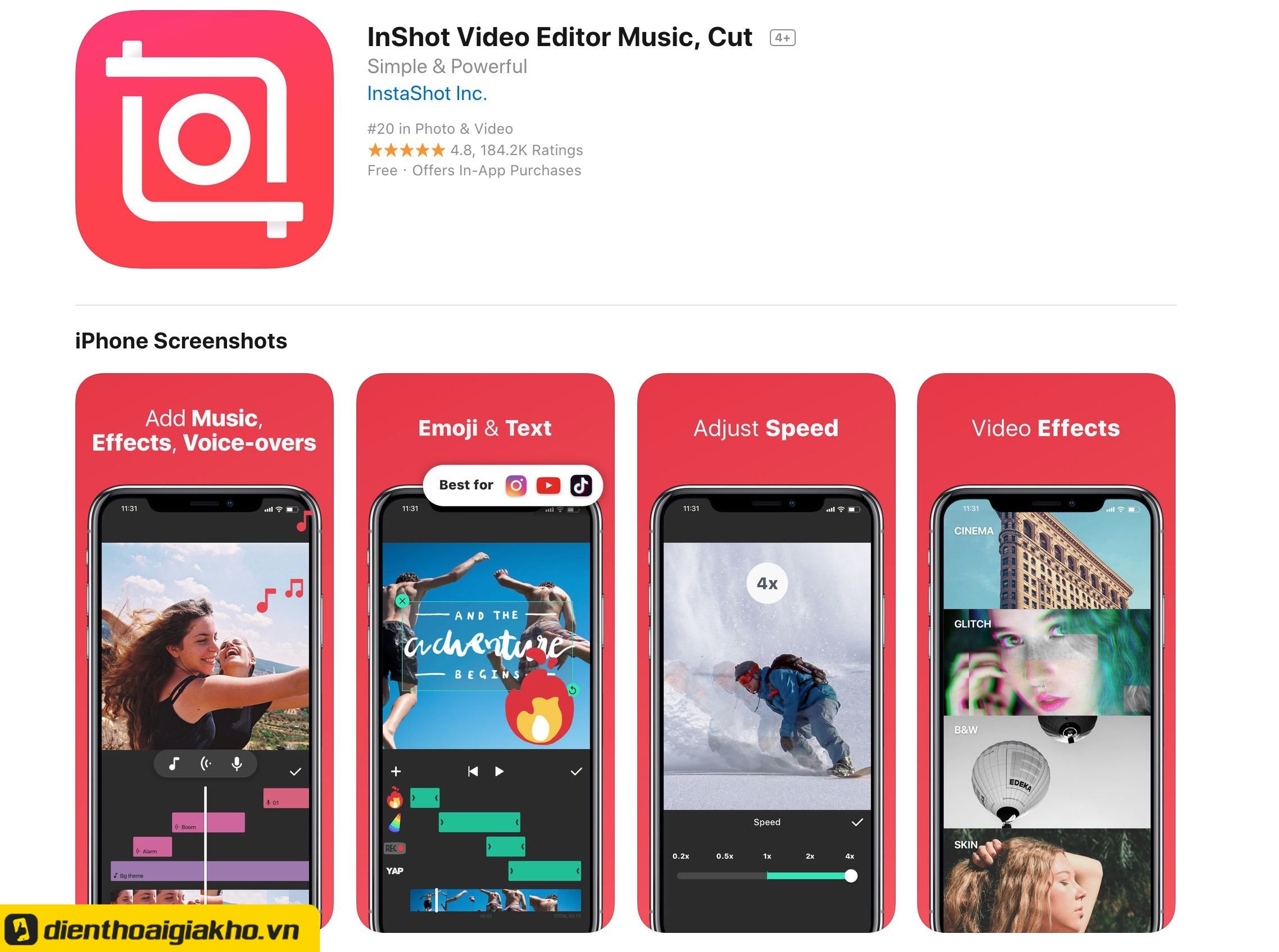 InShot là một app chỉnh màu video trên iPhone hot nhất hiện nay vì dễ sử dụng