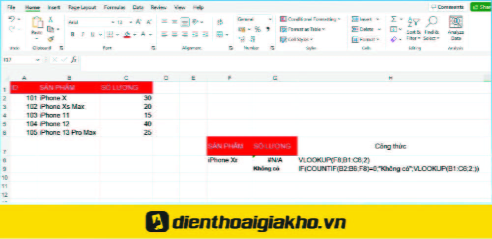 Lỗi #N/A trong Excel