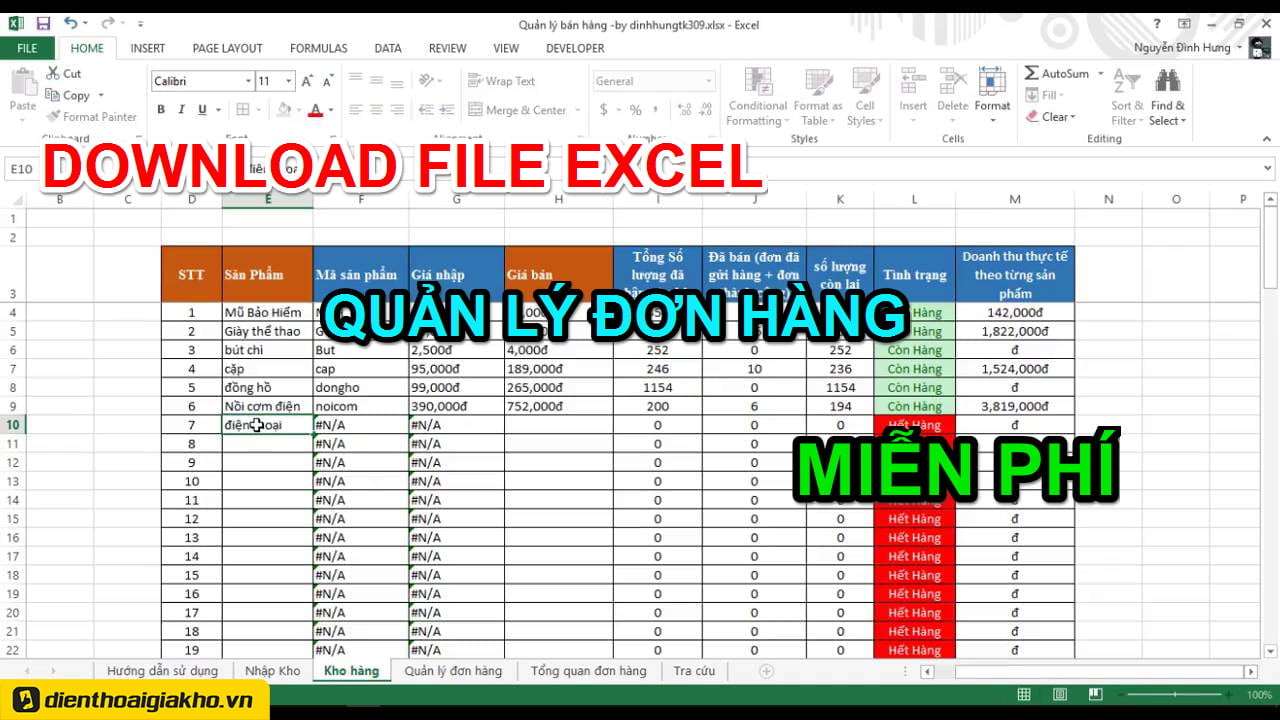 Quản Lý Đơn Đặt Hàng Bằng Một Số Mẫu File Excel 