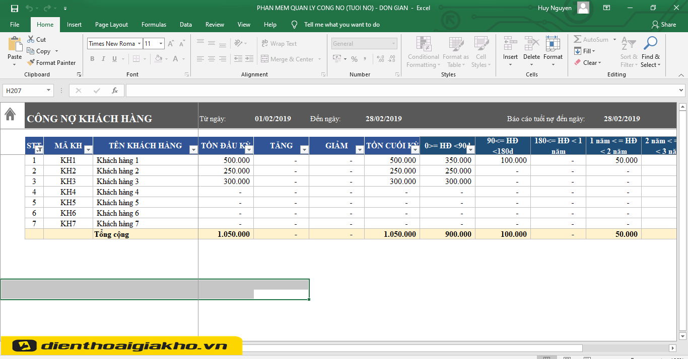 Mẫu File Excel Theo Dõi Công Nợ Phải Trả