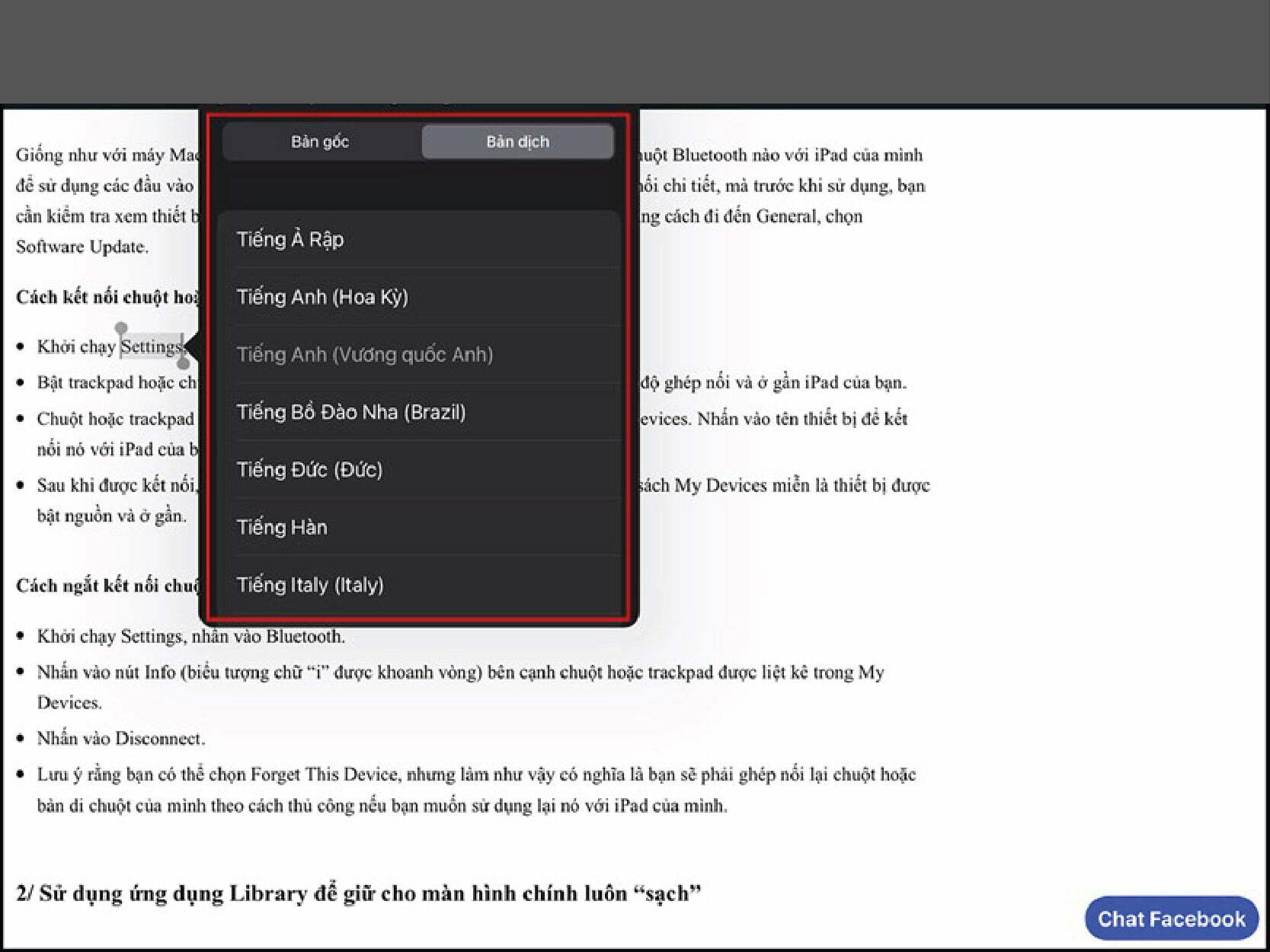 Cách dịch văn bản trên iPad 