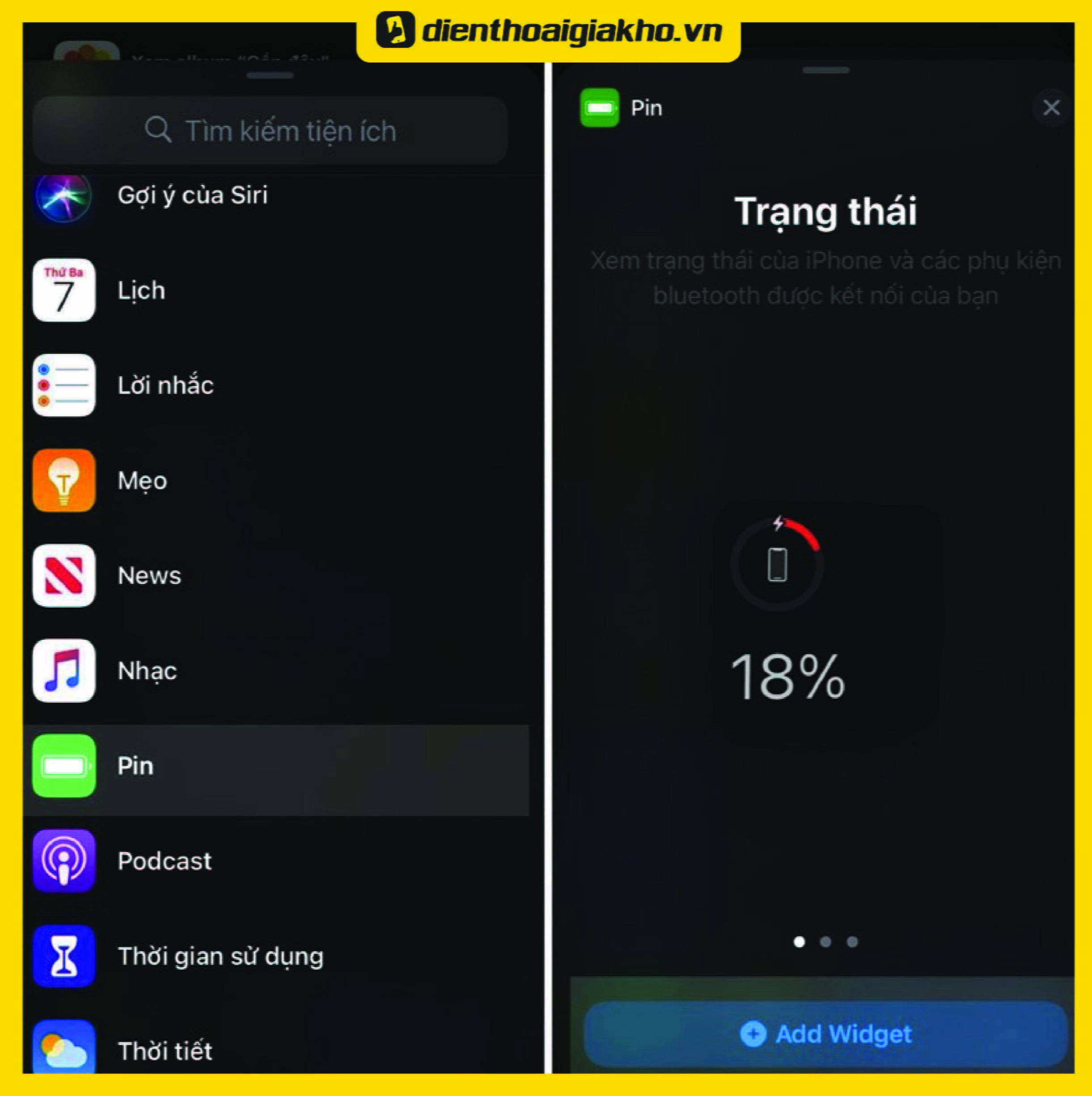 Sử dụng Widget để hiển thị phần trăm pin