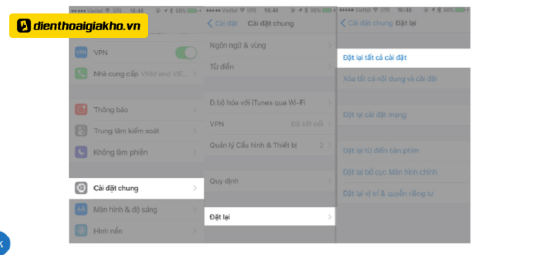 Khôi phục lại cài đặt mặc định iphone