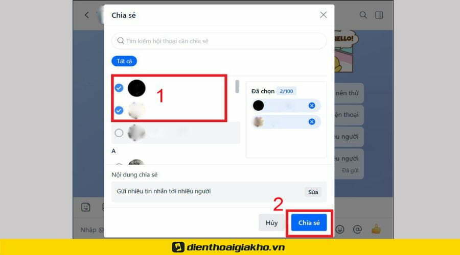 Click chuột chọn Chia sẻ