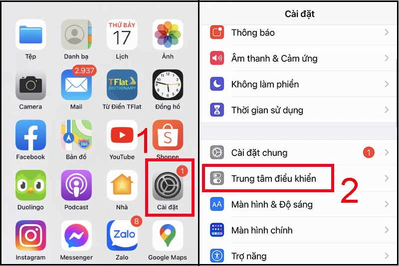 Thủ thuật mở trung tâm điều khiển