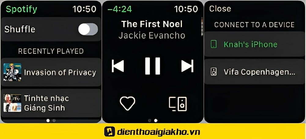 Nghe nhạc qua ứng dụng Spotify hoặc nghe nhạc zing mp3 trên apple watch  