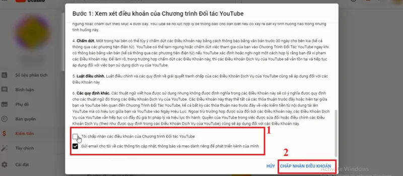 chấp nhận điều khoản youtube