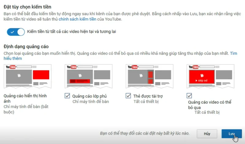 cách bật kiếm tiền youtube