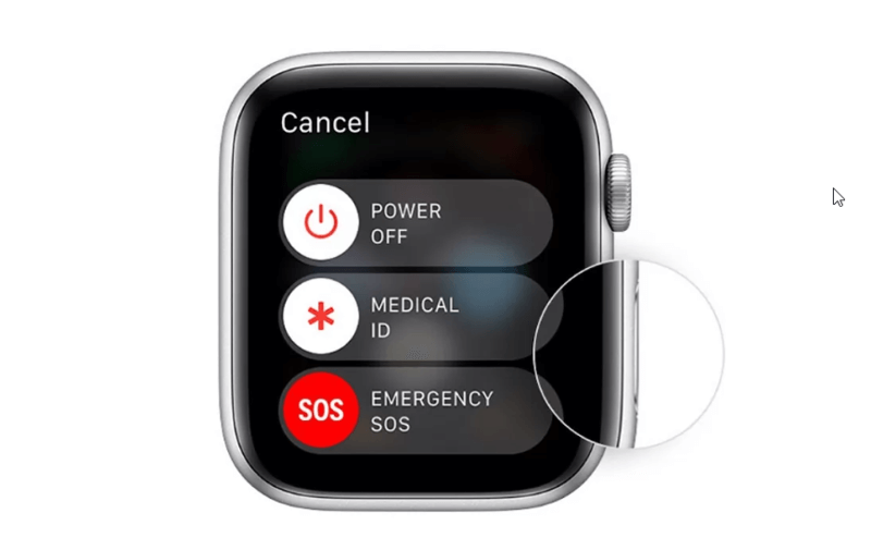 Tắt nguồn đồng hồ Apple Watch bằng cách dùng nút nguồn