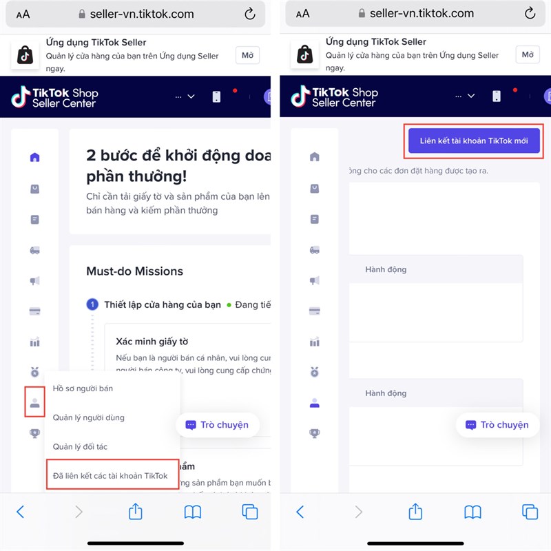 Cách liên kết tài khoản Tiktok với Tiktok Shop