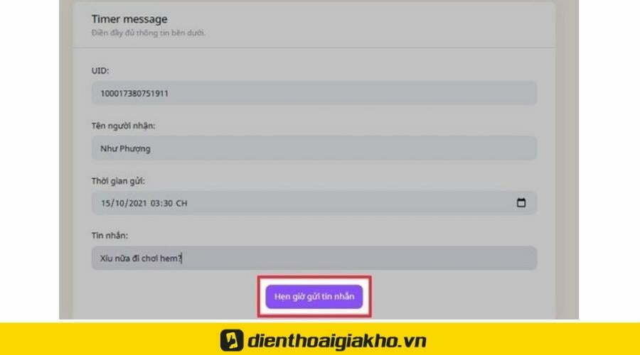 Cuối cùng nhấn mục Hẹn giờ gửi tin nhắn