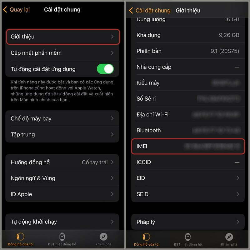Check IMEI Apple Watch trên iPhone