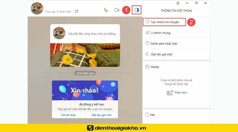 tạo nhóm chat bằng máy tính