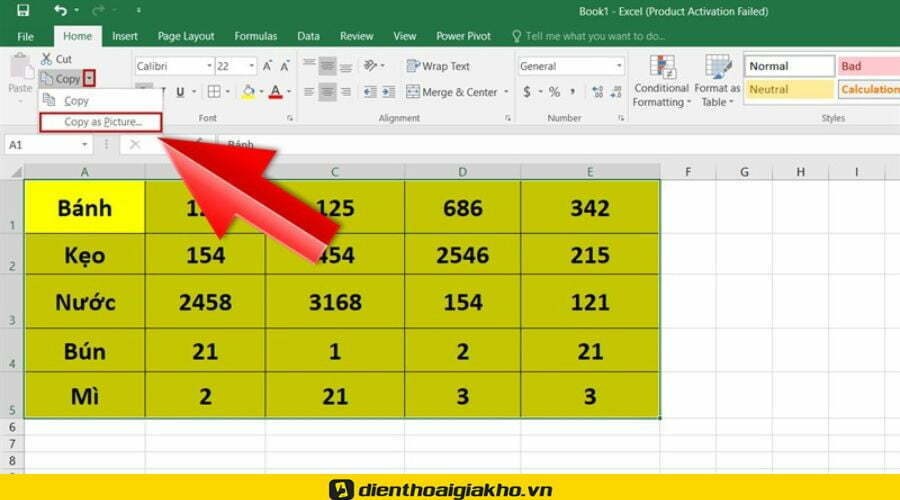 Cắt file excel thành ảnh bằng chức năng copy