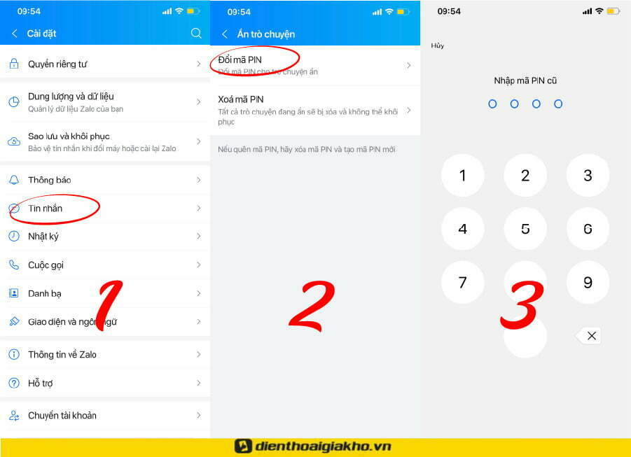 đổi mã PIN mật khẩu ẩn