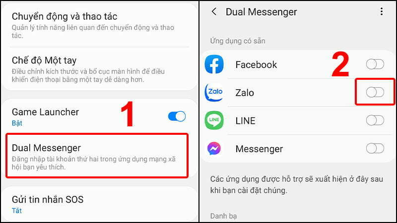 Cách cài 2 app Zalo trên Android bằng tính năng Dual Messenger