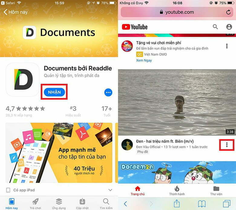 Lưu video trên Youtube về iPhone bằng phần mềm Documents