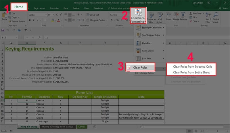 Sử dụng cách xóa định dạng có điều kiện để giảm dung lượng File Excel