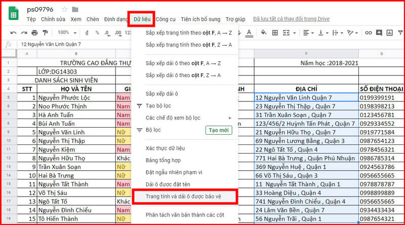 Hướng dẫn cách khóa trang tính trên Google Drive