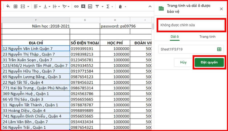 Hướng dẫn người dùng cách khóa ô tính trong bảng tính