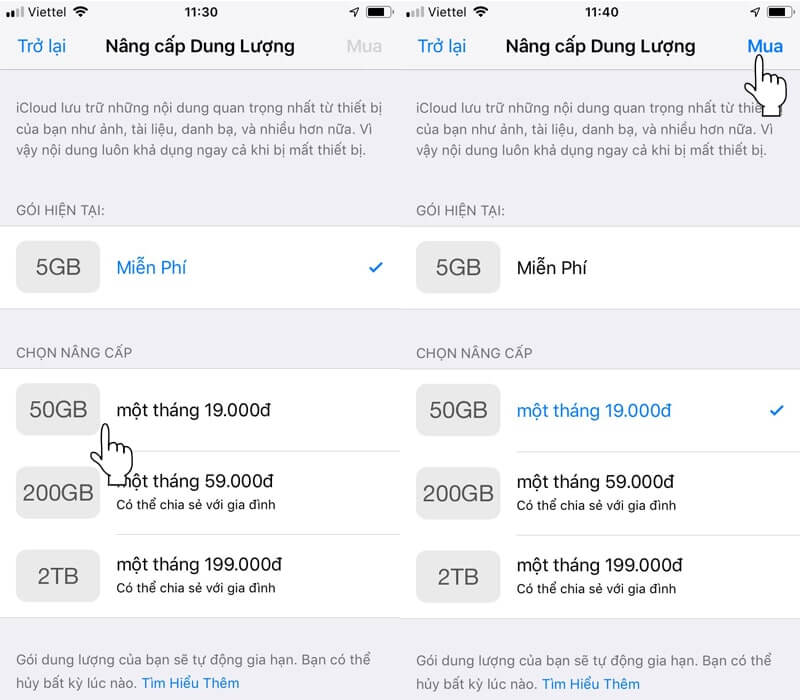 Mua dung lượng iPhone vĩnh viễn