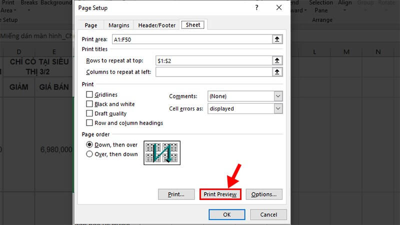 Thực hiện thao tác thu nhỏ trang in trong Excel