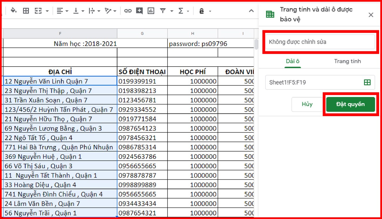 cách khóa Sheet trong Google trang tính