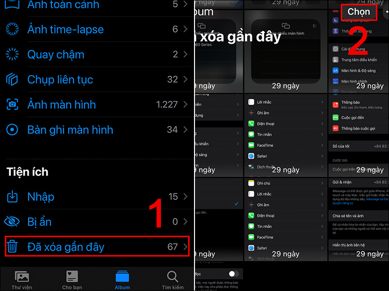 Cách lấy lại ảnh đã xóa trên iPhone tại mục "đã xóa gần đây"