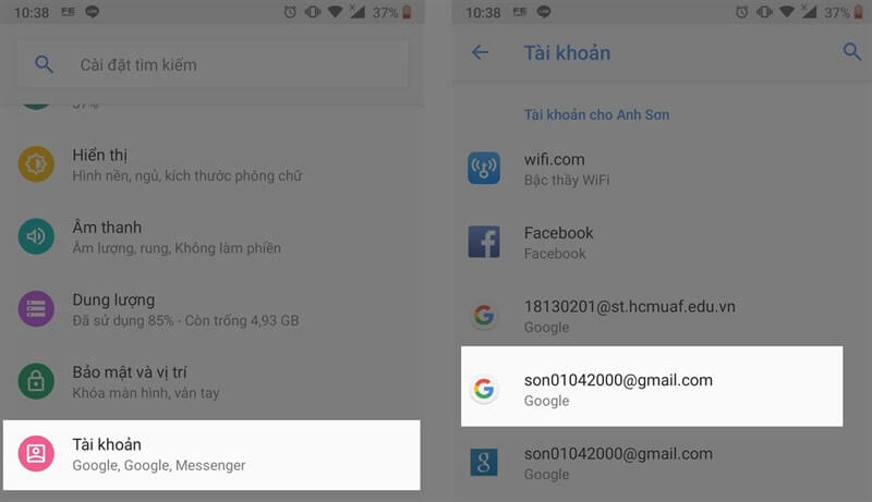 Đồng bộ dữ liệu điện thoại với Google