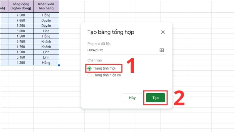 cách tạo bảng tổng hợp trong google sheet