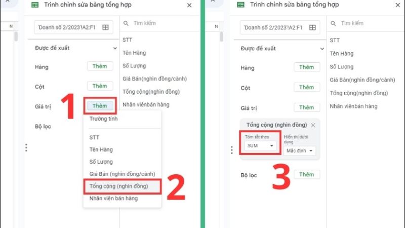 cách tạo bảng tổng hợp trong google sheet