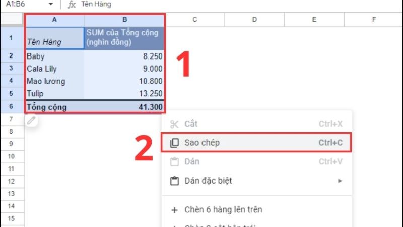 cách tạo bảng tổng hợp trong google sheet