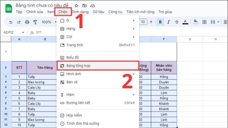 cách tạo bảng tổng hợp trong google sheet