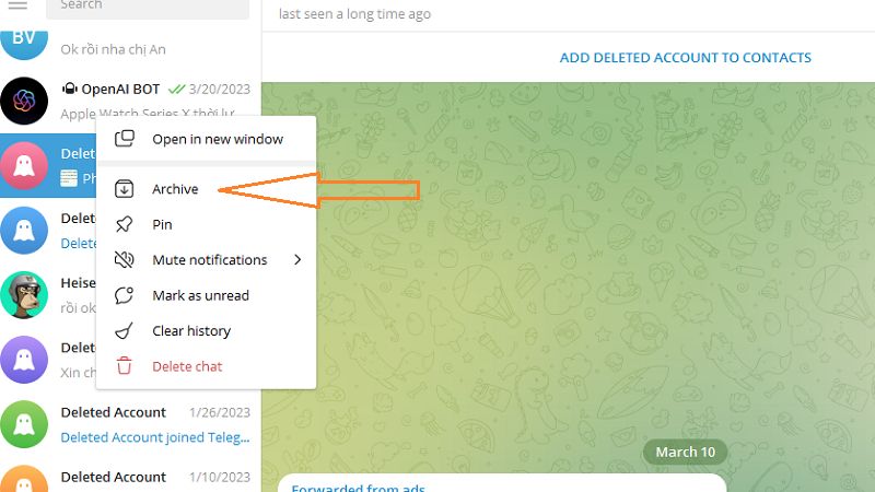 Cách thêm tin nhắn lưu trữ trên Telegram