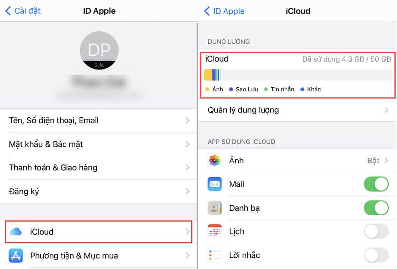 Cách xem dung lượng icloud