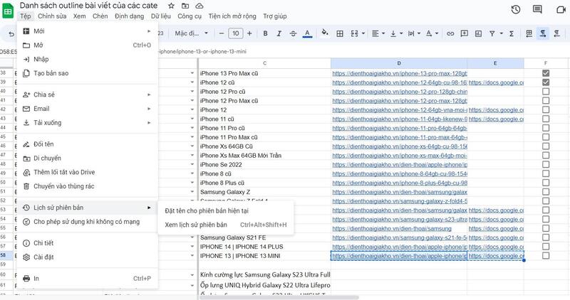 Cách xem lại lịch sử trình chỉnh sửa Google Sheet