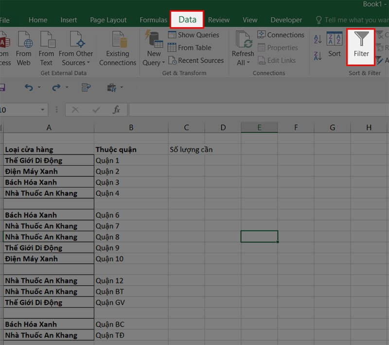 Sử dụng hàm Filter để xóa dòng trống trong Excel