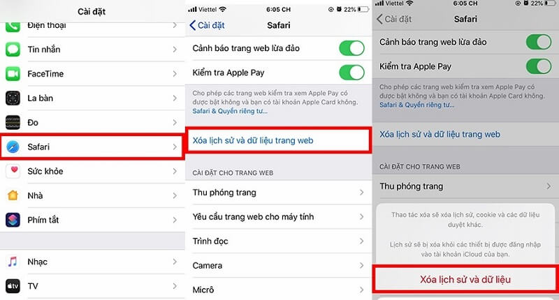 Xóa lịch sử và dữ liệu Web trên Safari