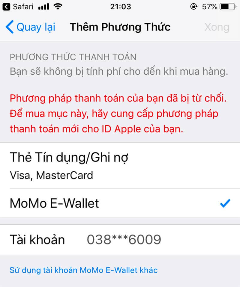 Cập nhật lại thông tin ID Apple để khắc phục tình trạng