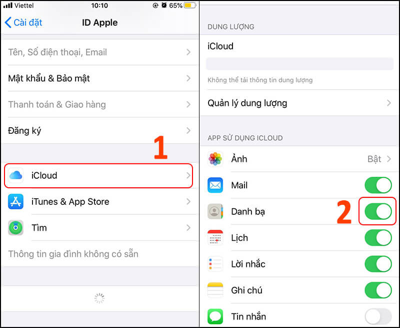 Sử dụng iCloud để khôi phục danh bạ đã xóa trên iPhone