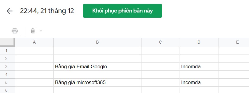 Cách khôi phục lại phiên bản Google Sheet đã xoá