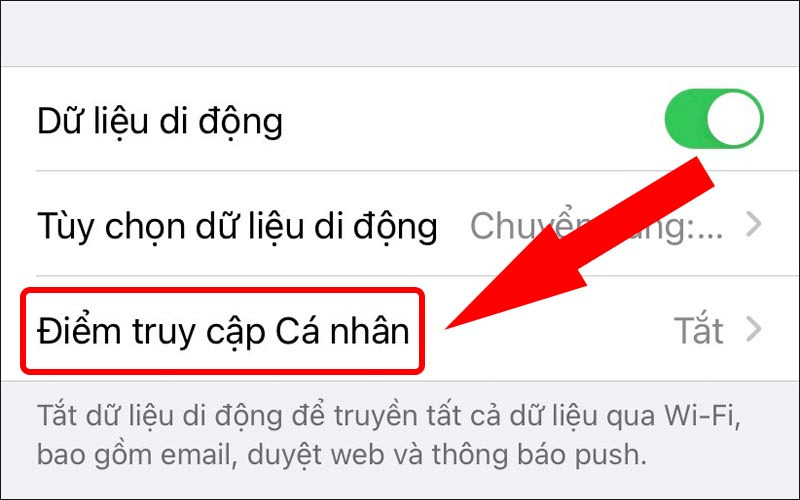 Không thể chia sẻ mạng vì điểm truy cập cá nhân lỗi