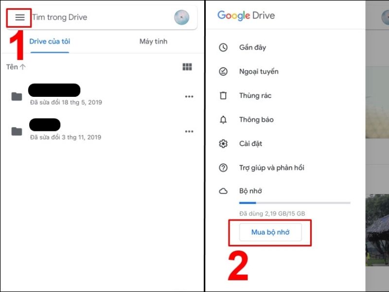 Mua dung lượng qua Google Drive