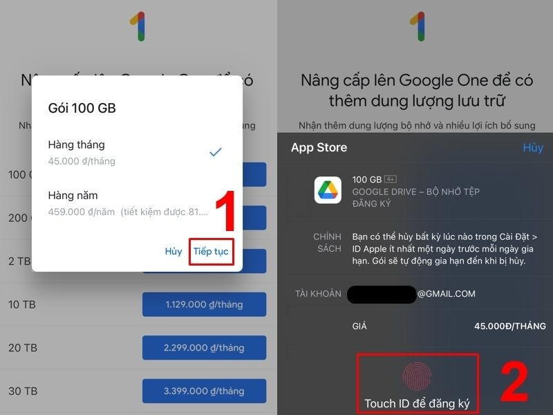 Mua dung lượng qua Google Drive