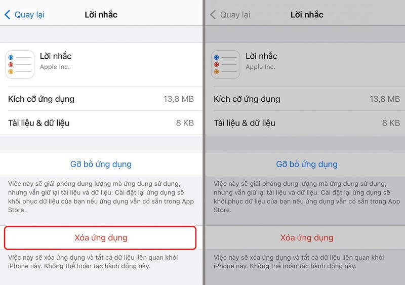 Xóa dữ liệu ứng dụng